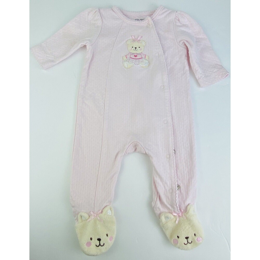 Little Me Baby Girls 3M Pink Snap Front Teddy Bear Applique Footie One Piece